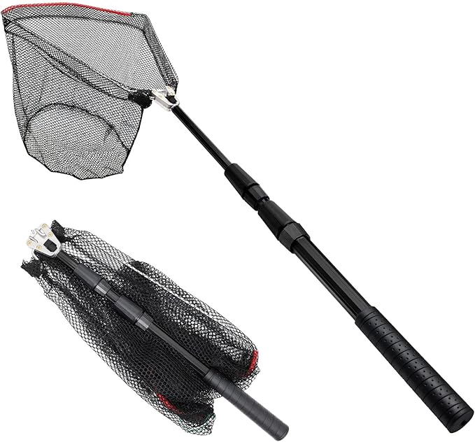 SAN LIKE Fishing Net Fish Landing Net Collapsible Fish Net with Anti-Slip Telescoping Rubber Pole Handle for Kids Adults in Saltwater Freshwater Multi-Size Extending to 37/42/43/51/69/71/89/98inch