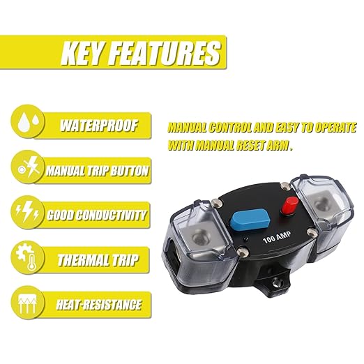 100A 12-48 Volt DC Self Recovery Circuit Breaker with Manual Reset Button for Automotive Rv Marine Boat (100Amp)