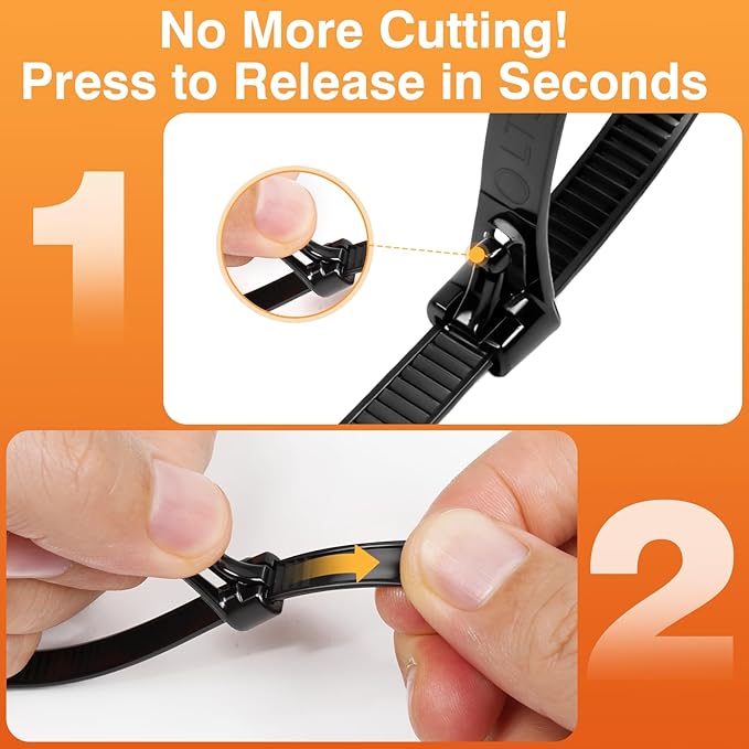 Zip Ties ZLGBVEX 8 Inch Reusable Heavy Duty Zip Ties 0.3 Inch Wide 55LB Tensile Strength 100 Pcs Black UV Resistant Cable Ties for Indoor Outdoor Use