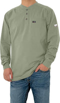 FR Shirts for Men 6oz Lightweight Stretch Work Shirt Flame Resistant Long Sleeve Henley Shirt CAT2