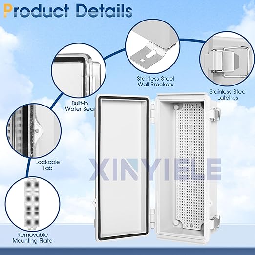 Waterproof Outdoor Project ABS Plastic Junction Box IP67 Weatherproof Dustproof Enclosure with Hinged Cover, Mounting Plate,Wall Brackets for Power Project (10.2"x4.3"x3.0")