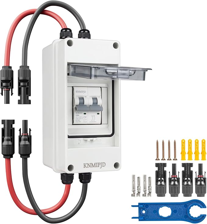 Solar Panel Disconnect Switch 10A 2P 400V DC/AC Breaker Disconnect Box Outdoor Breaker Box Suitable for photovoltaic and Wind Energy Home Battery Systems (40 Amps)