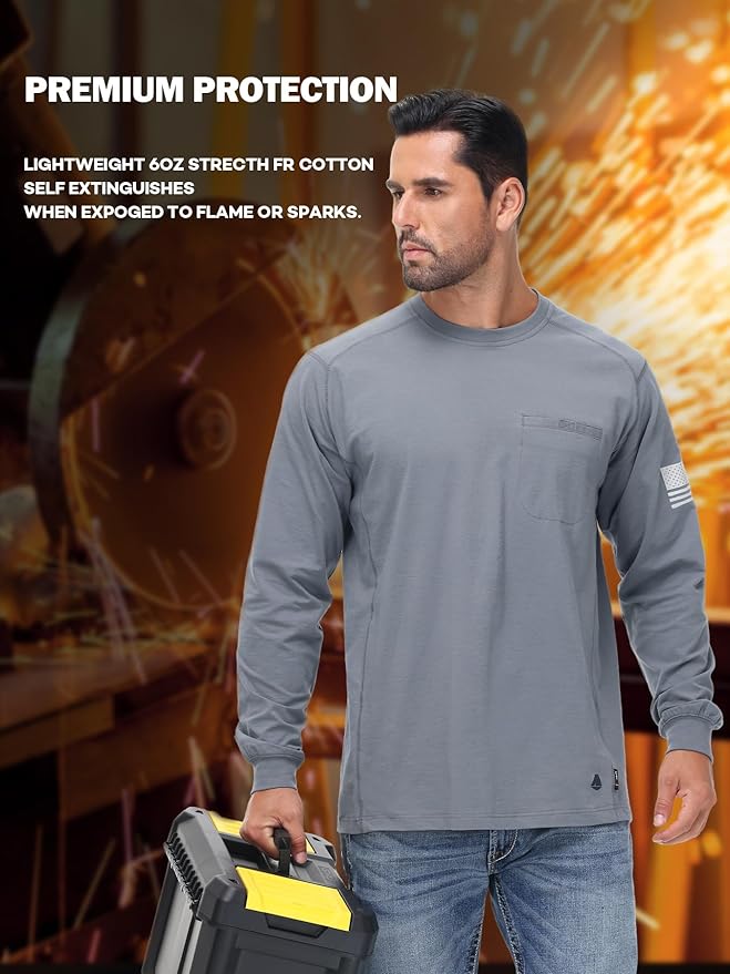 FR Shirts for Men 5.5OZ Lightweight Stretch Patriot Baseball T-Shirt Work Shirt