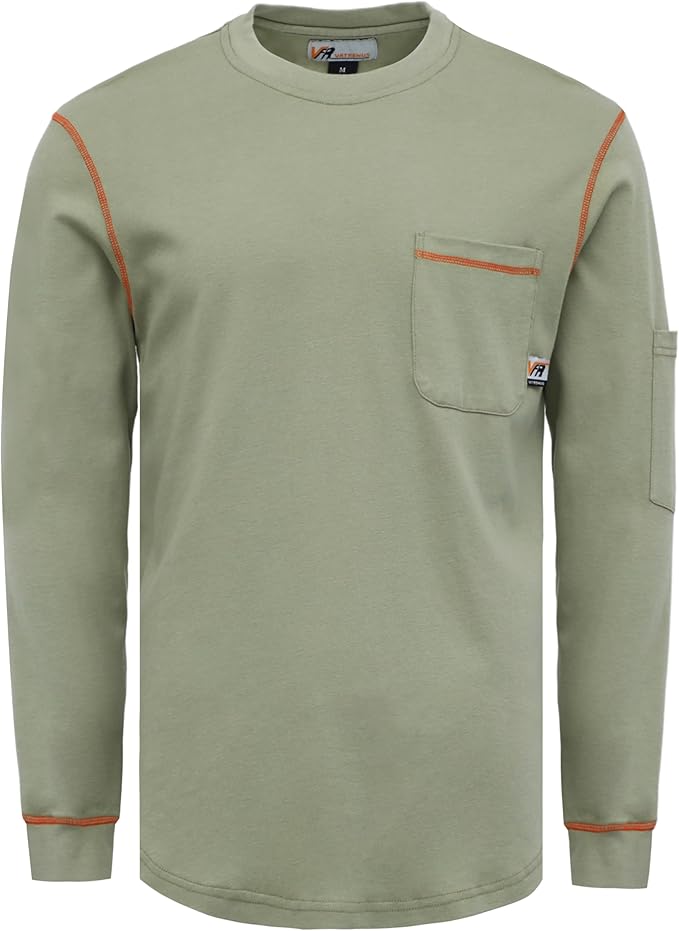 VATRENUS FR Shirts Crewneck 5.5oz Lightweight Flame Resistant 100% Cotton Men's Pre-Washed Fire Retardant Workwear
