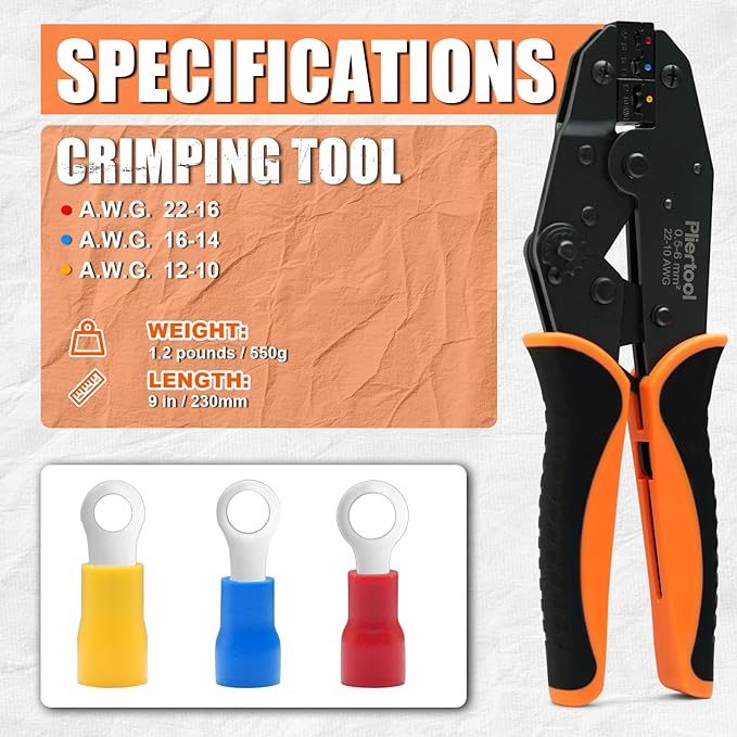 Crimping Tool for Insulated Electrical Wire Connectors AWG 22-10 Ratchet Crimper Tools Racheting Crimping Tools Available for Insulated Connectors and Wire Terminal