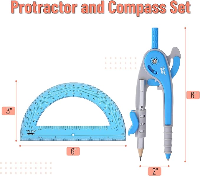 Mr. Pen- Compass and Protractor Set, Math Compass for Geometry and Drawing