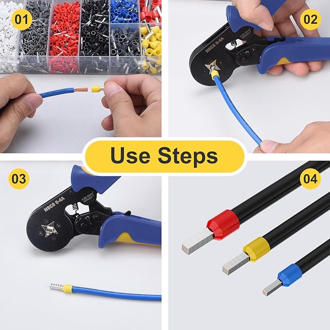 Preciva Ferrule Crimping Tool Kit with 2000PCS Wire Connectors, AWG23-7 Self-adjustable Ratchet Wire Crimping Tool Kit Crimper Plier Set (Blue)