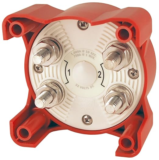 Blue Sea Systems 5510E e-Series Compact Dual Circuit Battery Switch, 32V DC, 350A, Red