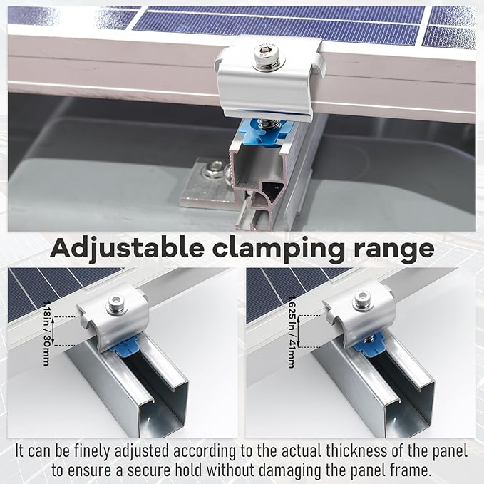 Silkfly 10 Pcs Solar Panel End Clamps for 1-5/8 Inch Steel Strut Channel, Solar Panel Kit with Clamps and Cone Nuts for Mounting Panels