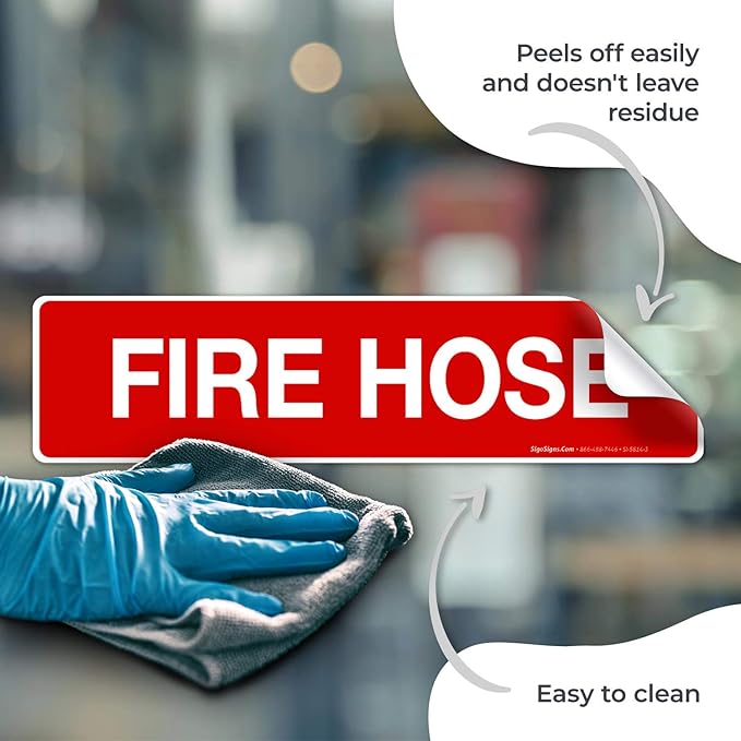 Fire Hose Sign, Fire Safety Sign, (SI-5814) (2 Pack) 3x12 Inches, 4 Mil Vinyl Decal Stickers UV Protected, Made in USA
