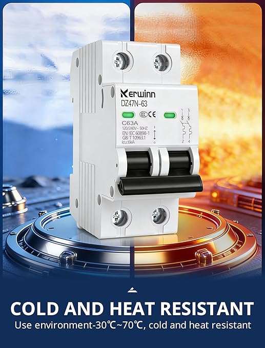 AC Miniature Circuit Breaker 2 Pole 10A (MCB),120V/240V 50/60Hz DIN Rail Mount Breaker, Compatible with Grid-Tied Solar Systems, RV & Home Circuits(C10A)