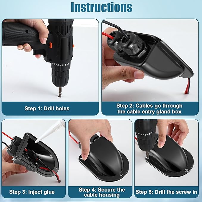 Enhon 4 Pack Solar Cable Entry Gland, Weather Resistant Solar Gland, Dual Cable Entry Housing for All Types 3mm² to 10mm² RV, Caravan, Marine, Boat, Cabin (Black)