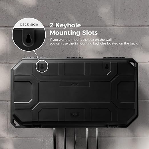 WELKIN Heavy-Duty Outdoor Electrical Box (15.3 * 8.9 * 5.4 inch), IP54 Weatherproof Waterproof Extension Cord Cover, Protect Outlet, Plug, Timer, Power Strip, Holiday Lights (Black)
