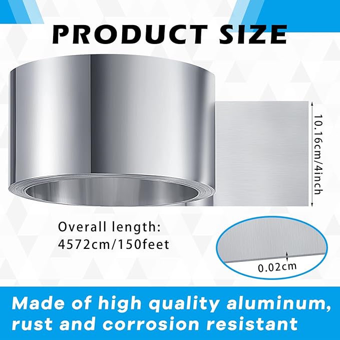 Zonon 4" x 150' Aluminum Roll Flashing for Roof and Garden, Flashing Weatherproofing Metal Roofing Panels for Moss Mildew Prevention Sealing Windows Doors Siding Roofing Stains