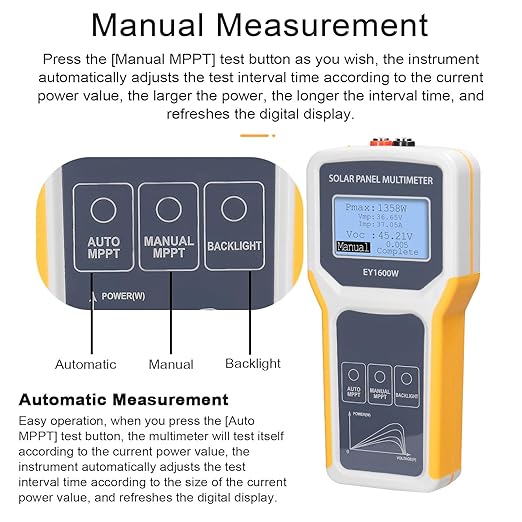 Solar DC/AC Power Meter Solar Panel Tester 1600W Photovoltaic Panel Multimeter MPPT Open Circuit Voltage Test Device Maximum Power Point Voltage Current Power Test Meter LCD Display with Backl