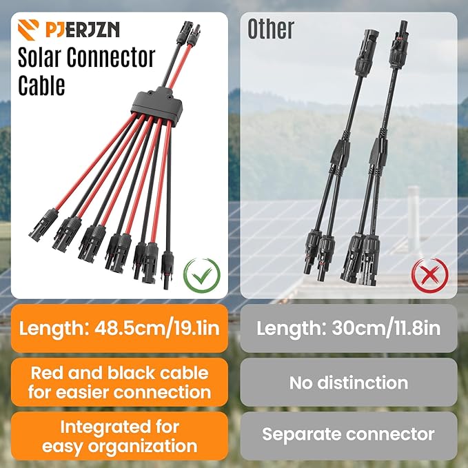 Solar Panel Connector 10 to 2 Solar Y Branch Connectors PV Panels Parallel Connectors Kit Adapter Waterproof Wire Plug Tool for Solar Panel(1 Pcak MF/FFFFFMMMMM)