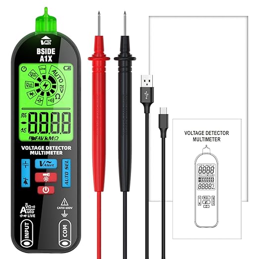 BSIDE Smart Digital Multimeter Tester Rechargeable Electrical Voltmeter Capacitance Diode Continuity Resistance Live Check AC DC Voltage Tester