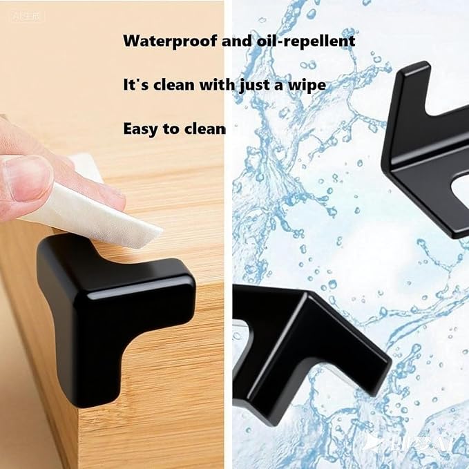 Silicone Corner Protector 10 Pack, Transparent Triangle Baby Proofing Guards, No Adhesive Soft Bumpers for Furniture, Tables, Windowsills & Counters (black)