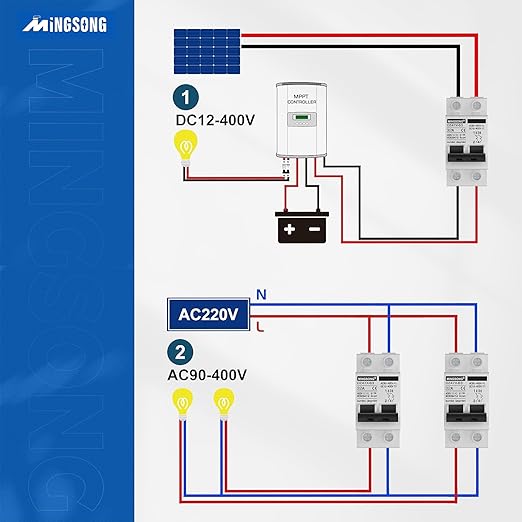 DC Solar Panels Disconnect Switch 32 Amp Solar Shut Off Switch 12V-400V 2 Poles Small Miniature Circuit Breaker for PV Homes, AC 110V DIN Rail MCB