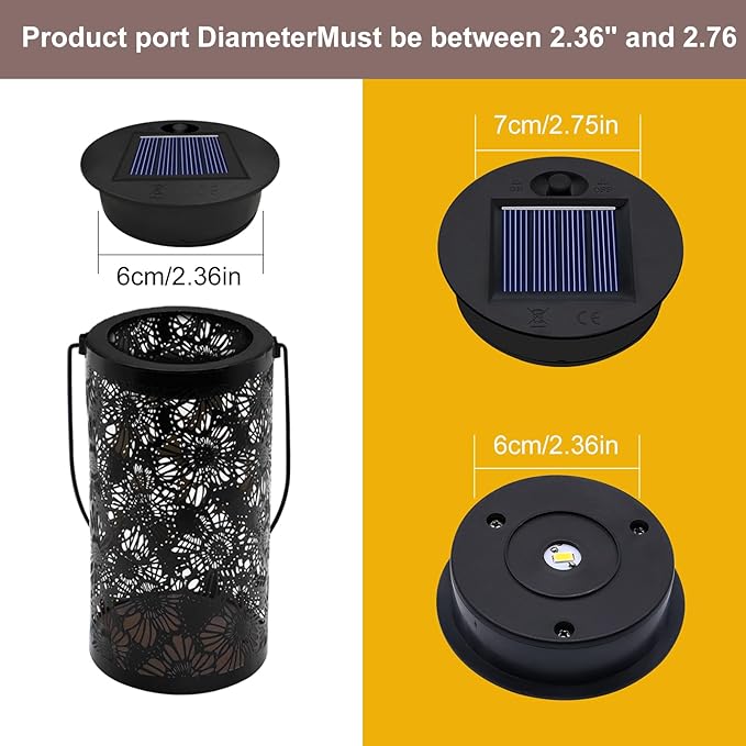 Solar Lights Replacement Top 4 Pack - 2.76 Inches Outdoor Replacement Solar Light Parts, LED Solar Lantern Light Lids, Waterproof Solar Lights Replacement Top Kit for Outdoor DIY Hanging Lanterns