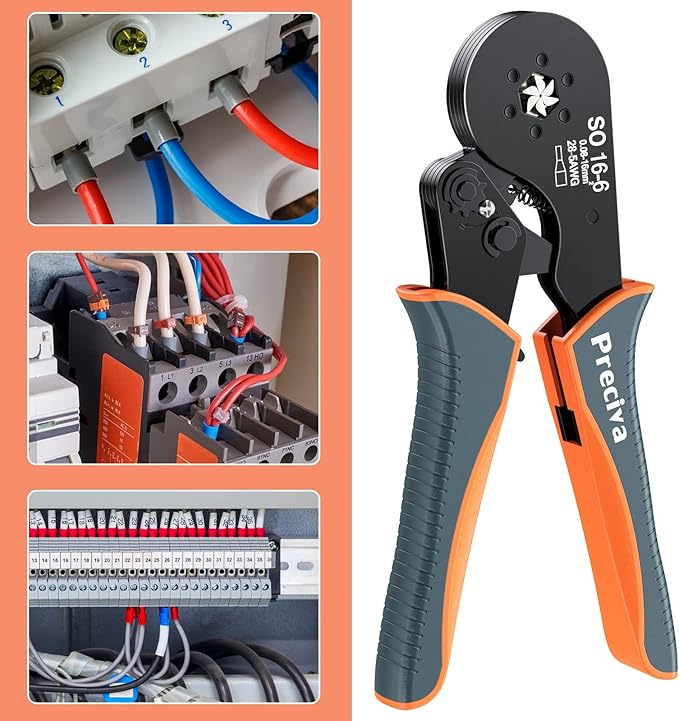 Hexagonal Ferrule Crimper, Preciva Hexagonal Jaw Wire Crimping Pliers AWG 28-5 Self-Adjustable Ratchat Wire Crimping Tools for Wire Terminals Cables End-sleeves