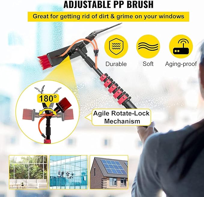 Solar Panel Cleaning Brush & Pole Kit with Water Fed Pole & Filter System - Extendable Water-fed Pole for Efficient Solar Panel and Window Cleaning