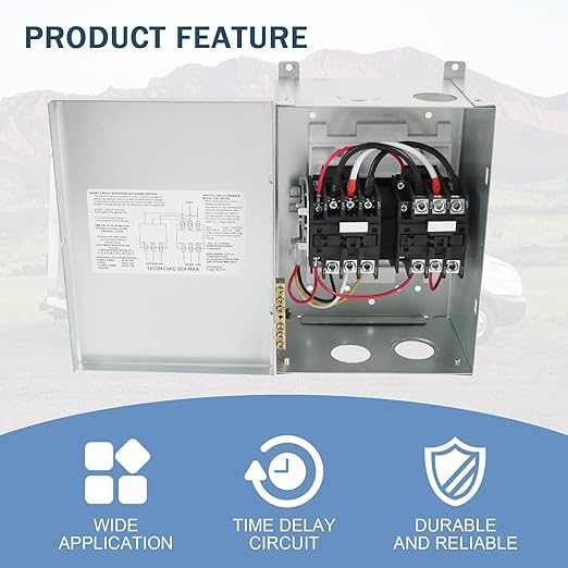 RV Automatic Transfer Switch, Rated 240VAC 50A 70A Neutral - Applied to RV, Speedboats, 120/240 Volt Power Sources