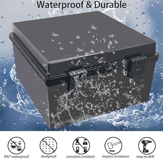 Junction Box, Hinged Black Cover IP67 Waterproof ABS Project Box with Mounting Plate Electrical Box Enclosure with Wall Bracket 11.8 x 11.8 x 6.7inch(300x300x170mm)