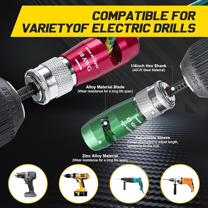 Wire Stripper for Drill - 2026 Upgraded Electric Wire Stripping and Twisting Tool for AWG 14-12-10-8-6, Wire Stripper Tool for Power Drill, Nut Twister Stripping and Connector Kit (8PCS)
