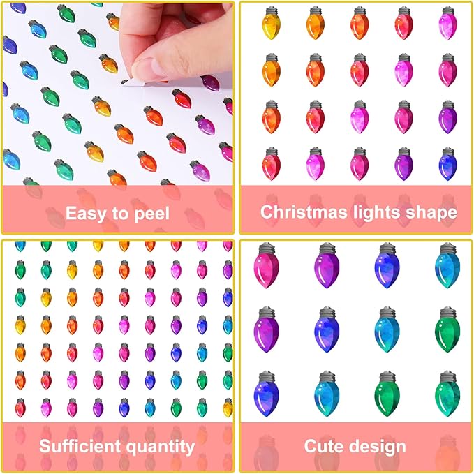 JarThenaAMCS 2400 Pcs Christmas Mini Sticker Paper Decal Colorful Xmas Light Self-Adhesive Sticker for Envelope Scrapbook Gift DIY Supplies, 0.5 in