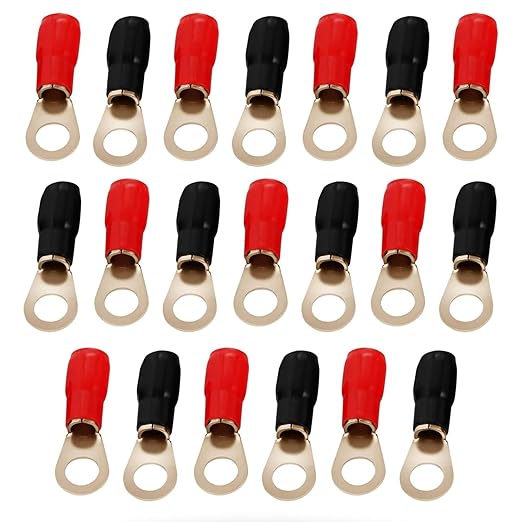 InstallGear 4 Gauge AWG Tinned Pure Copper Lugs Ring Terminals Connectors (20 Pack - 10 Positive/10 Negative) - Electrical Connectors, Heat Shrink Wire Connectors for 4 Gauge Wire, 4 AWG Ring Terminal