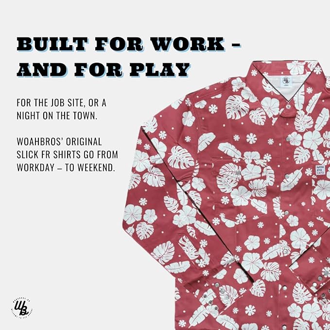 WoahBros FR Shirts for Men, 8oz Midweight Flame Resistant Welding Shirt, 100% Cotton, Pearl Snap Buttons - CAT2/NFPA2112