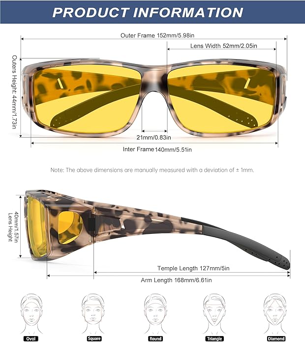 KALIYADI Night-Vision-Glasses Fit-Over-Glasses Wrap-Around Glasses: Anti Glare Night Driving Glasses for men women HD Lens