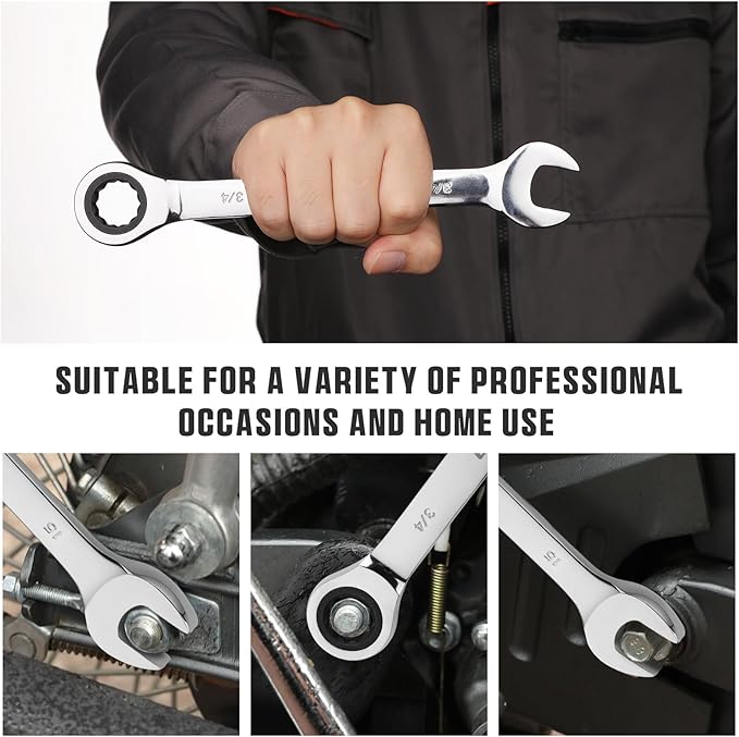 Ratcheting Wrench Set, Combination Wrench Set, 22-Piece SAE & Metric and Standard, 72Th Long Open End, 1/4" to 3/4" & 6-18mm, Organizer With Roll Up Pouch, CR-V Socket Mechanic Hand Tools Sets