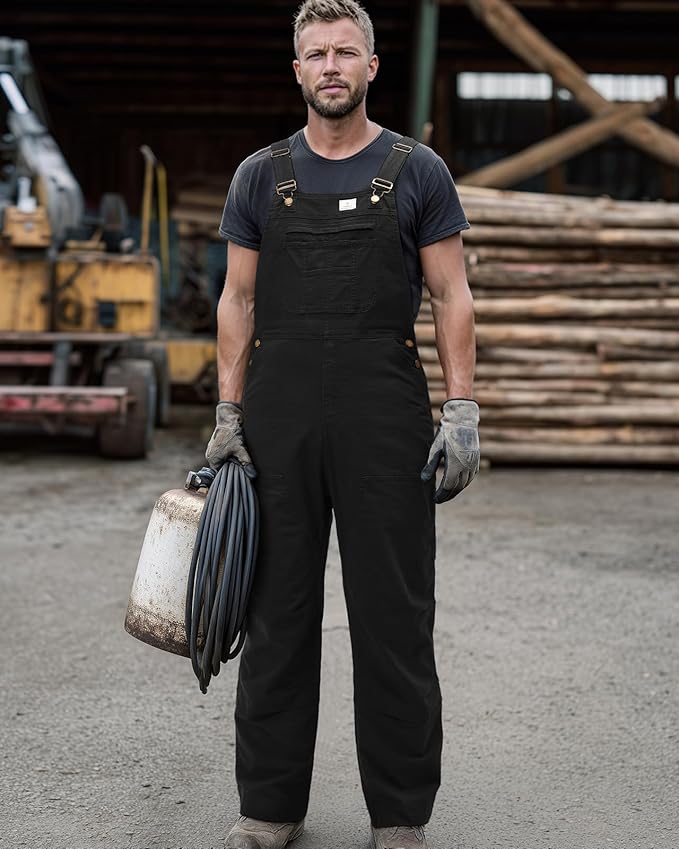 HISEA Flex Canvas Overalls for Men, Bib Work Double Knee Stretch Overall, Relaxed Fit Lightweight Workwear with Pockets