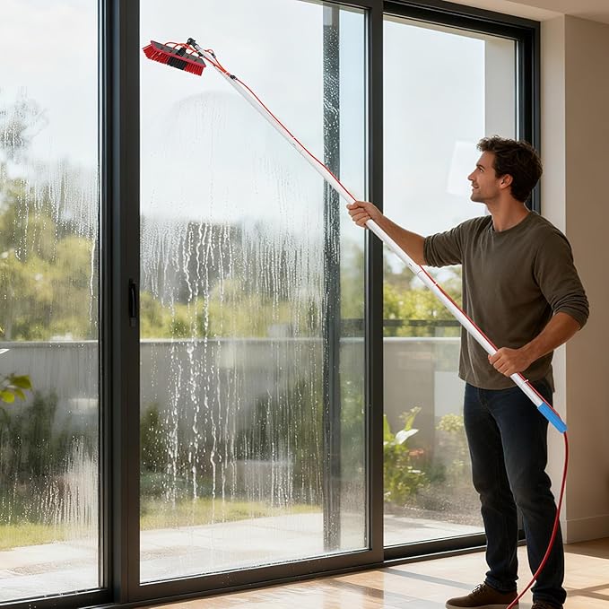 10Ft Reach Solar Panel Cleaning Brush & Pole Water Fed Pole Kit,Suitable for high Windows Cleaning, Solar photovoltaic Panel Cleaning and Cleaning Cars Trucks Vans caravans Windows