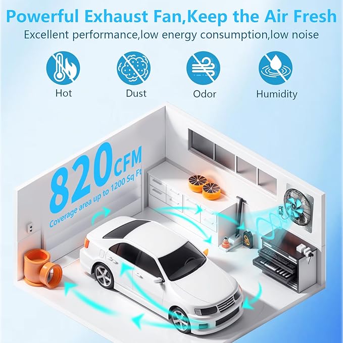 10 inch Shutter Exhaust Fan with Speed & Thermostat Control, 1200 SQ.Ft Coverage Area, 820 CFM, Upgrade Wall Mount Attic Vent Fan for Greenhouse, Garage, Chicken Coops Ventilation Fans