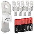 SELTERM 10pcs - 4 Awg - #10 Stud Battery Lugs - Ring Terminal Connectors with 12pcs 3:1 Black & Red Heat Shrink Tubing with Adhesive, Heavy Duty Battery Cable Ends - Tinned Copper Wire Lugs Kit