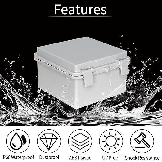Waterproof Electrical Box Outdoor Electrical Box with Mounting Plate, Plastic Snap Latch Hinged Suitable for Marine Vessels, Garages, and Solar Panel Installations Gray Cover 5.9"x5.9"x3.5"