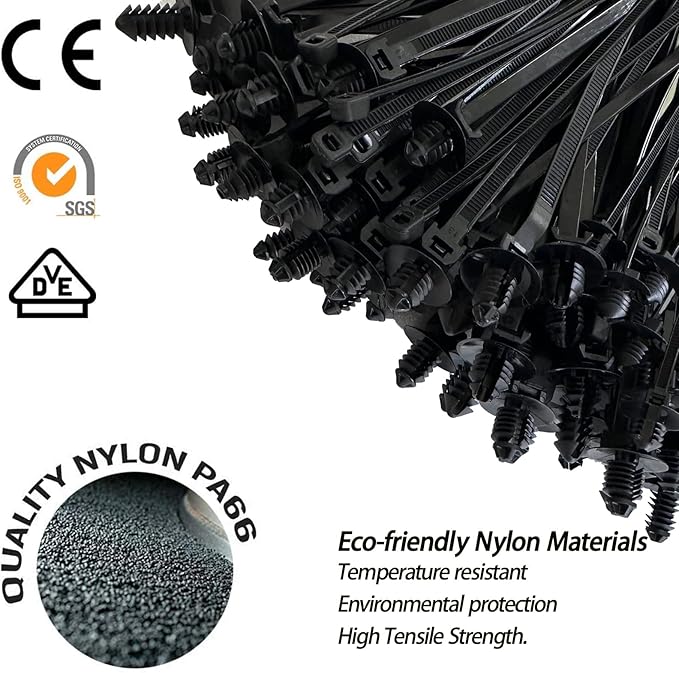 260Pcs Push Mount Cable Zip Tie,Nylon Self Locking Cable Strap,9 Most Popular Sizes,Heavy Duty Nylon Push Mount Self Locking UV Resistant Assortment For Indoor,Construction,Electronic and Auto