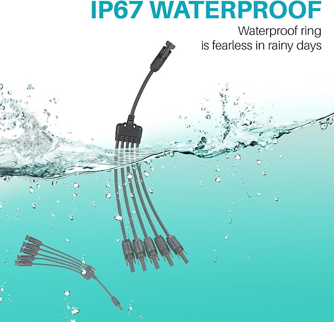 Solar Panel Connector 5 to 1 Y Branch Parallel Adapter, 30A 1000V 10AWG Tool-Free IP68 Waterproof Cable for Solar Panels (Y Branch, 5to1(1Pairs))