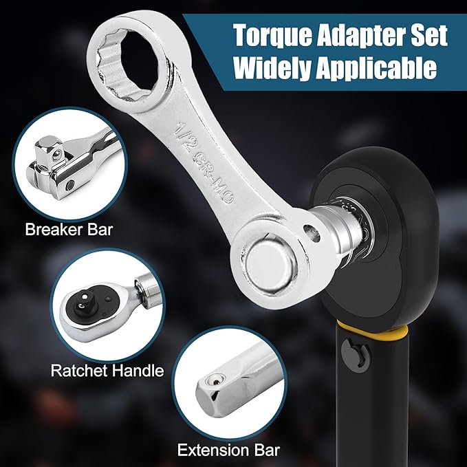 Torque Adapter Set SAE 12PCS, Includes 5/16", 3/8", 7/16", 1/2", 9/16", 5/8", 11/16", 3/4", 13/16", 7/8", 3/8" Torque Wrench Adapter, 12 Point Torque Extender Adapter with 1/2" + 1/4" Drive Converters