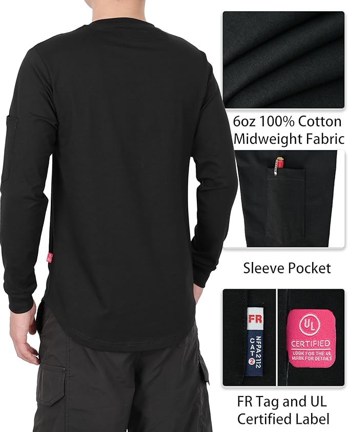 BOCOMAL FR Shirts for Men Melt Pocket Lightweight Crew T-Shirt NFPA2112/CAT2 Fire Resistant Work Shirt