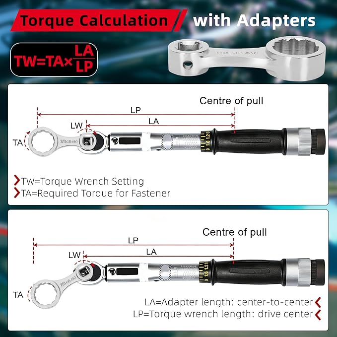 12PCS Torque Adapter Set SAE, 5/16", 3/8", 7/16", 1/2", 9/16", 5/8", 11/16", 3/4", 13/16", 7/8" Torque Wrench Extension Adapter, 3/8" Drive, 12 Point Box End, with 1/2" & 1/4" Adapters