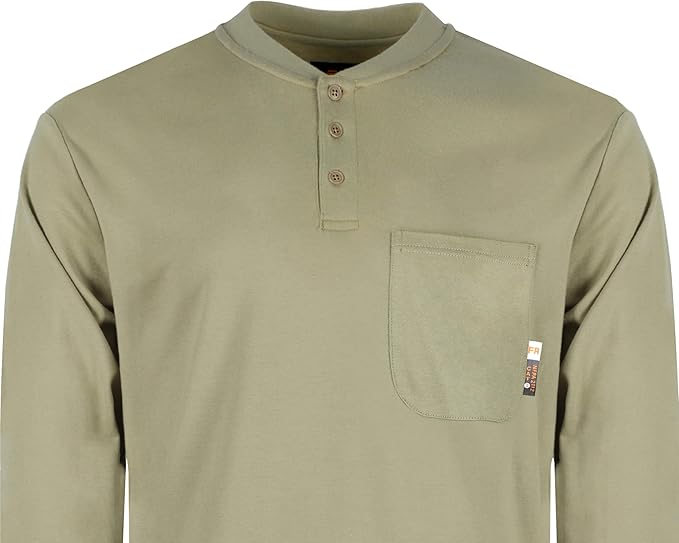 KONRECO FR Shirts for Men Long Sleeve 7oz Cotton Flame Resistant/Fire Retardant CAT2 Henley Shirt