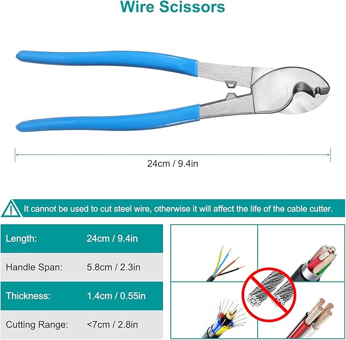 10 Tons Hydraulic Crimping Tool and Cable Cutter, Hydraulic Crimper, Battery Cable Crimper Tool for 12 AWG to 2/0 AWG Battery Terminals, with 9 Dies