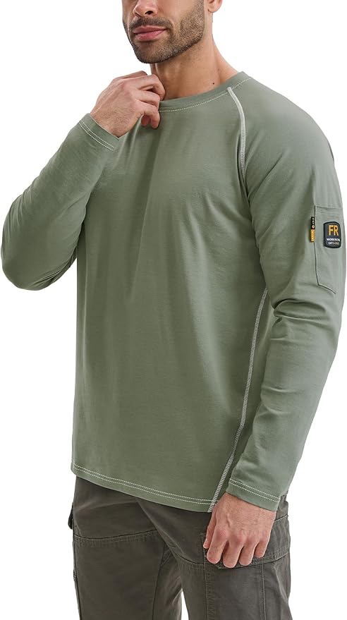 WORKWEYA FR Shirts for Men 6OZ Light Weight Welding Shirts Thumb Hole Stretch Breathable NFPA2112 CAT2 for Summer