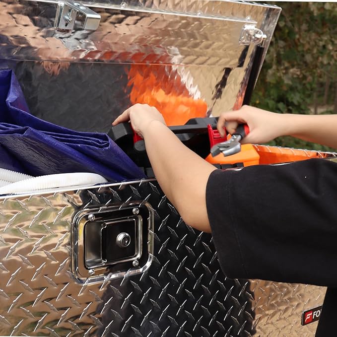 FORWODE 48 Inch Aluminum Truck Tool Box Lockable Truck Bed Tool Box Waterproof Truck Bed Storage Box with Gas Struts & Side Handle Truck Tool Chest for Pickup, Truck Bed, RV, Trailer & Garage (Silver)