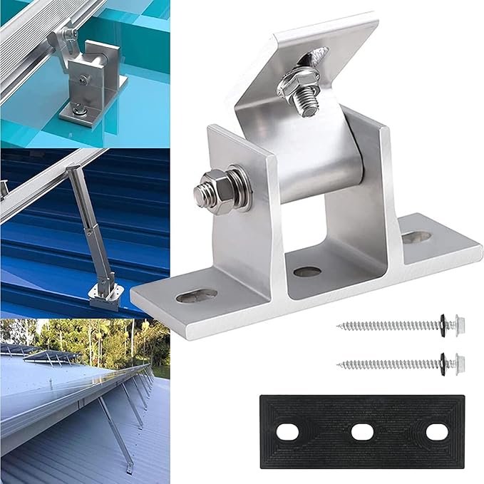 Adjustable Solar Panel Tilt Mount Bracket Base Solar Panel Roof Mount Stand Tilt Angle 10°-60° Individually Flat Roof Mount Holder for Roof Boat Flat Surface Installation