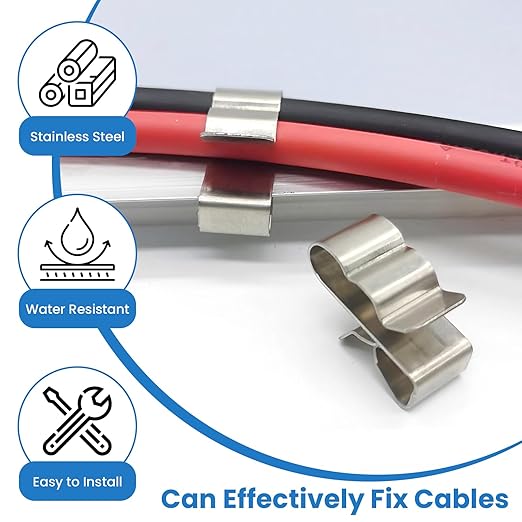 Aifeier ET 60Pcs Trailer Frame Wire Clips, 304 Stainless Steel Cable Clamps 23 mm Solar Panel Wire Clips Double Wire Clips Trailer Floor Clips for PV Wiring Boat Cable